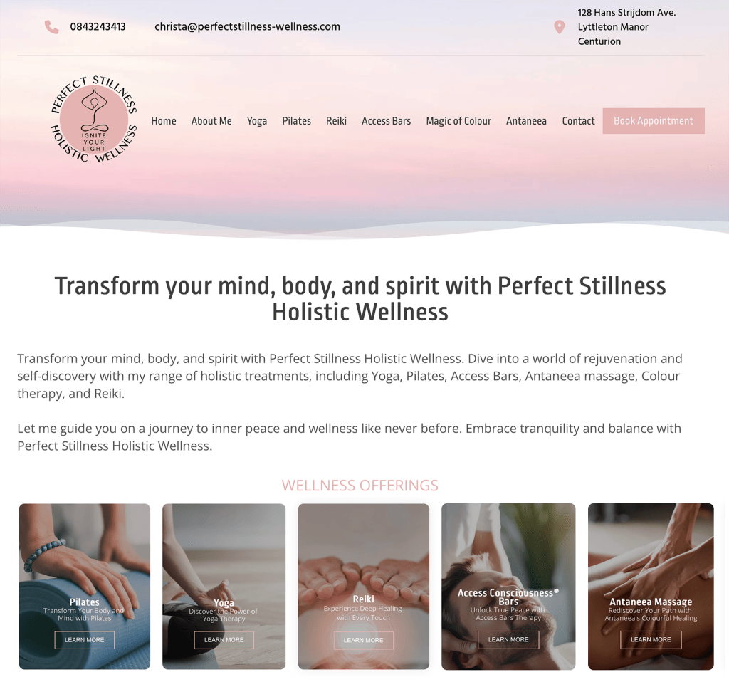 Home Page image of website we created for our client - Perfect Stillness Holistic Wellness